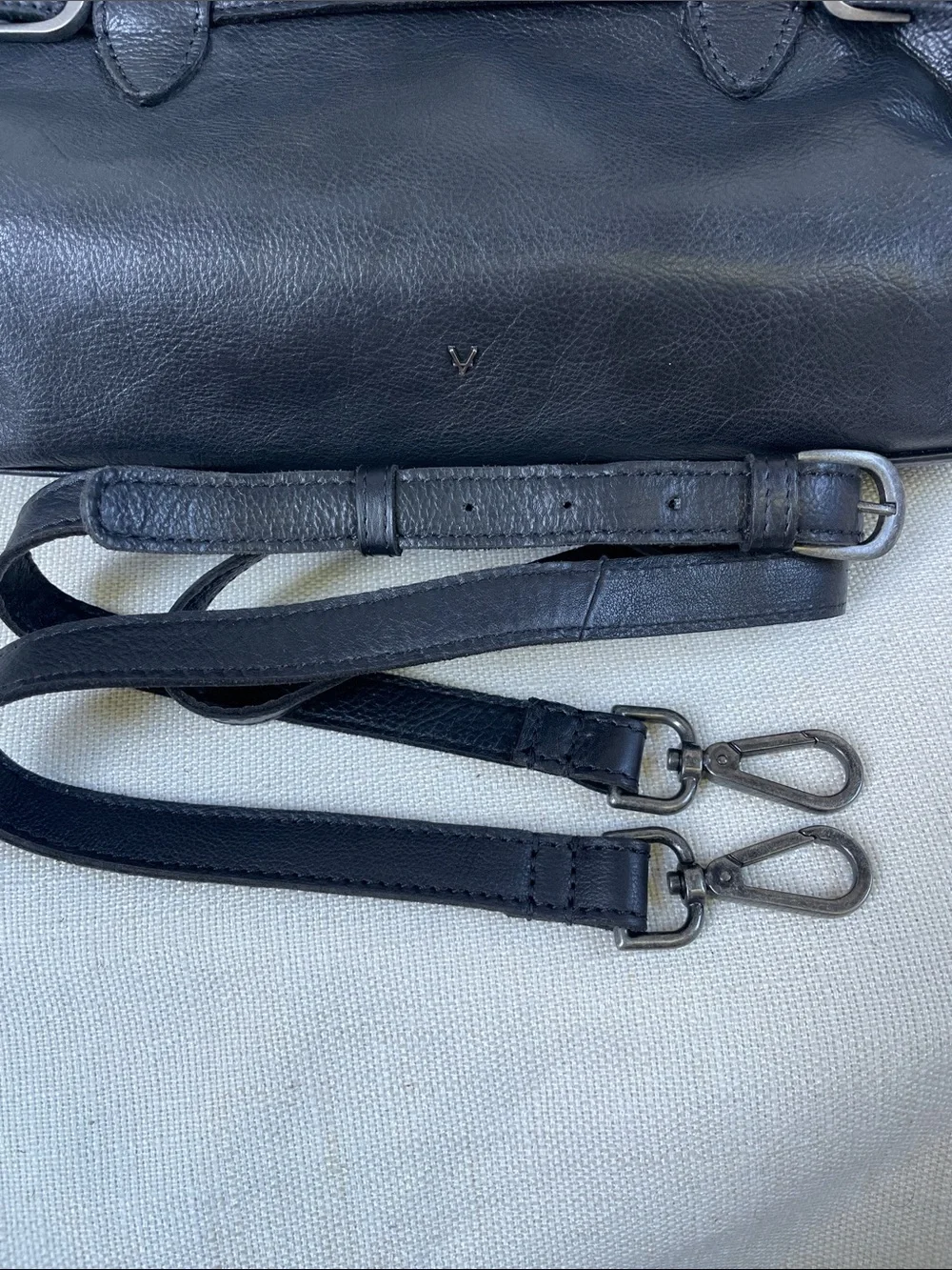 Classic Black Leather Top-Handle Bag with Removable Strap